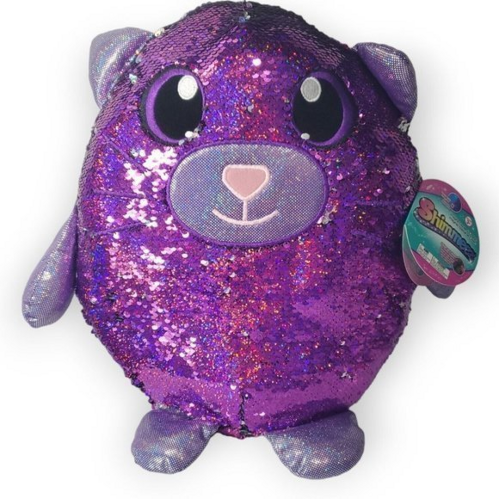 SHIMMEEZ Large Cristy Cat Purpleβ and Silver Sequins Stuffed Animal Plush 14"